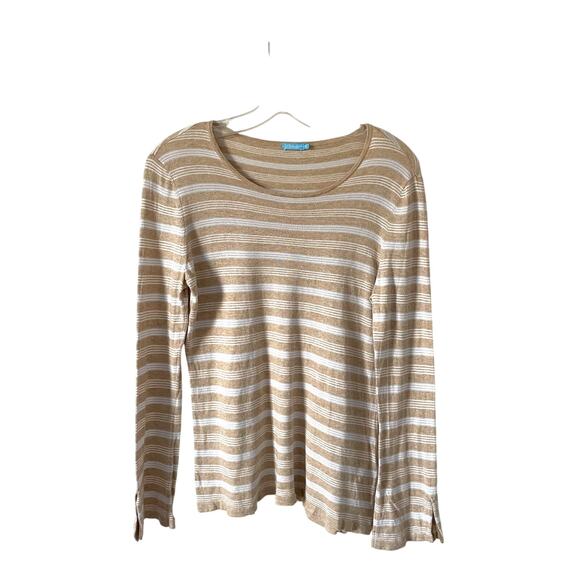 J. McLaughlin Striped Lightweight Sweater Tan White Size Small - Picture 1 of 6